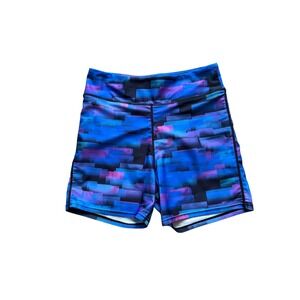 Women's M Blue Purple Geometric Athletic Yoga‎ Workout Shorts Lined